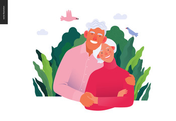 Medical insurance template -senior citizen health plan -modern flat vector concept digital illustration of a happy elderly couple, medical insurance plan