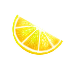 A slice of yellow bright lemon on a white background.