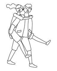 Tourist boy and girl with bag design