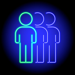 Neon teamwork icon consisting of three people