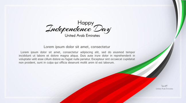 Card with wavy ribbon colors of the national flag of United Arab Emirates (UAE) with the text of Happy National Day and Independence Day UAE For card banner on holiday theme National background Vector