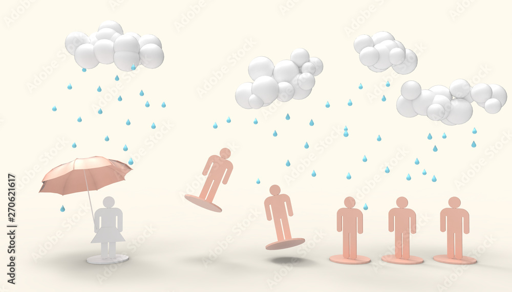 Poster rain clouds pink monochrome and people symbo in lovel on queue up minimal concept modern art and yel