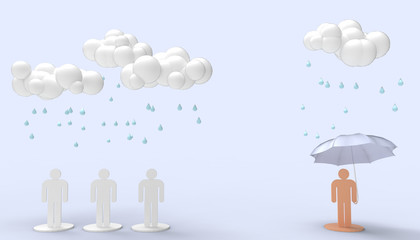 Rain clouds and People Symbol concept Modern art on paste blue background - 3d rendering 