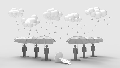 Rain clouds Monochrome minimal and People pressure Symbol concept Modern art on Black and White  background - 3d rendering 