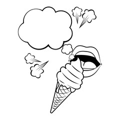 Pop art ice cream cartoon in black and white