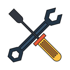 Wrench and scredriver crossed construction tools