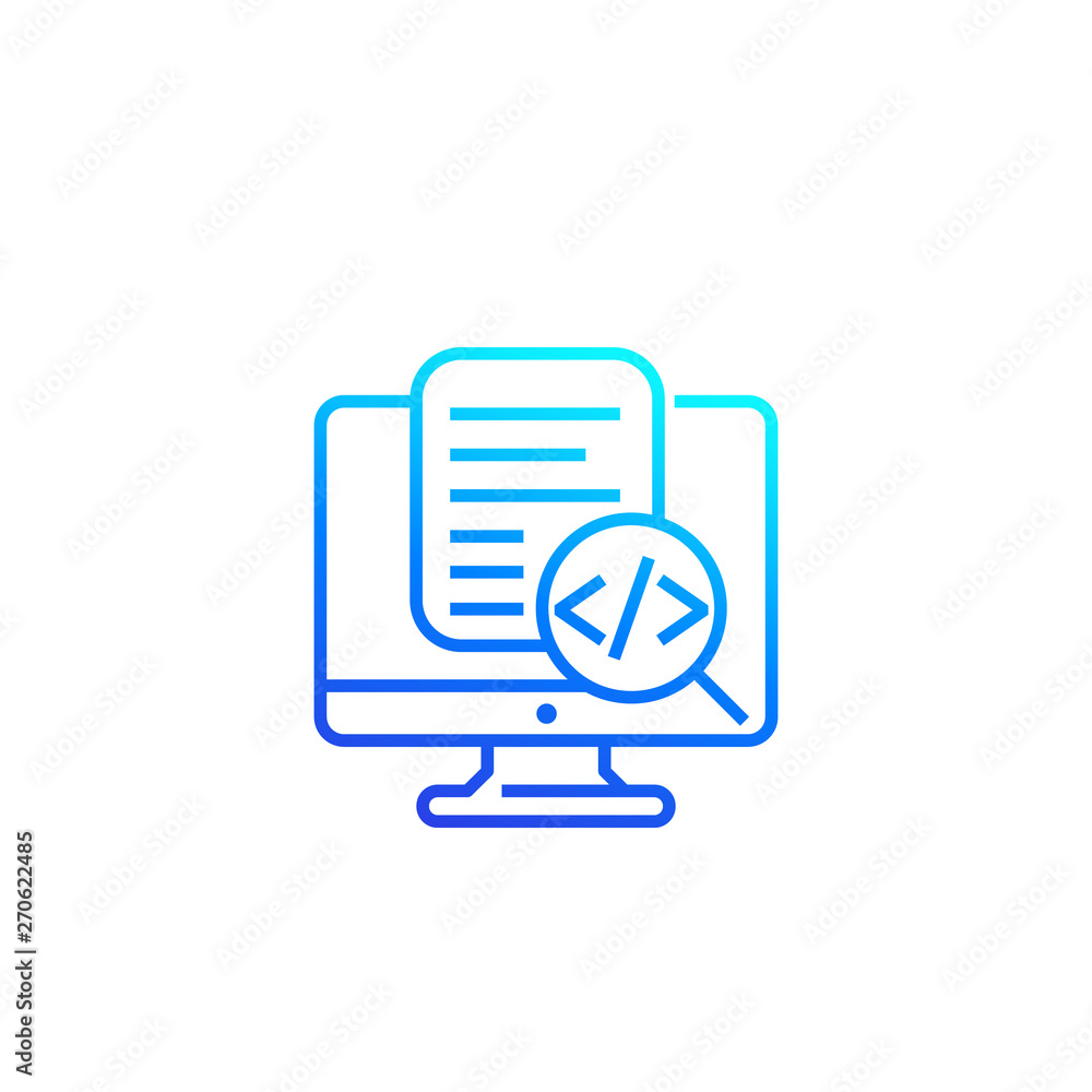 Poster code review icon, linear vector