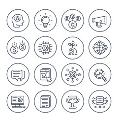 startup line icons set, creative process, idea, initial capital, e-commerce, project growth and analytics