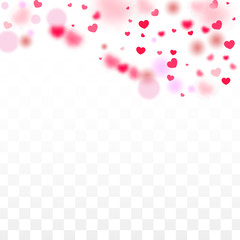 Hearts Confetti Falling Background. St. Valentine's Day pattern. Romantic Scattered Hearts Design Element. Love. Sweet Moment. Gift. Cute Element of Design for Sales or Celebration.
