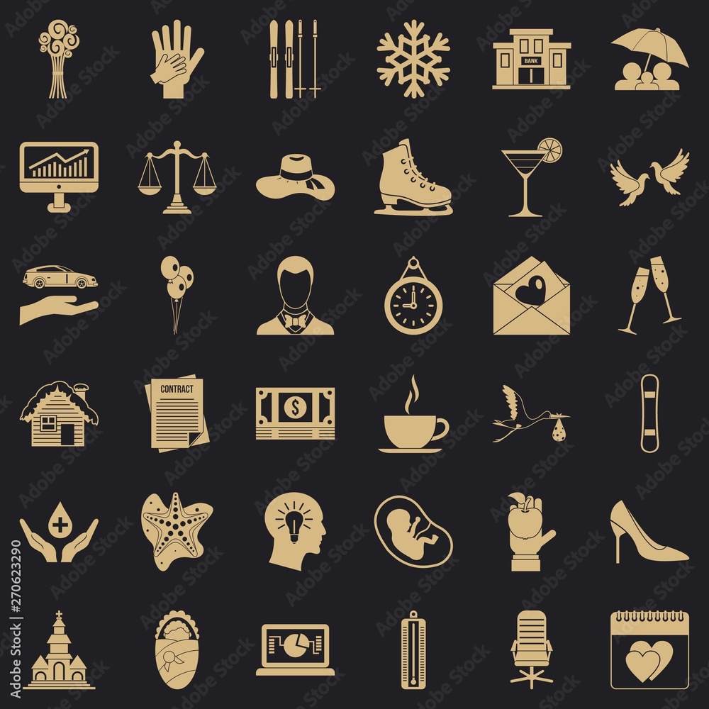 Aufkleber happy icons set. simple style of 36 happy vector icons for web for any design