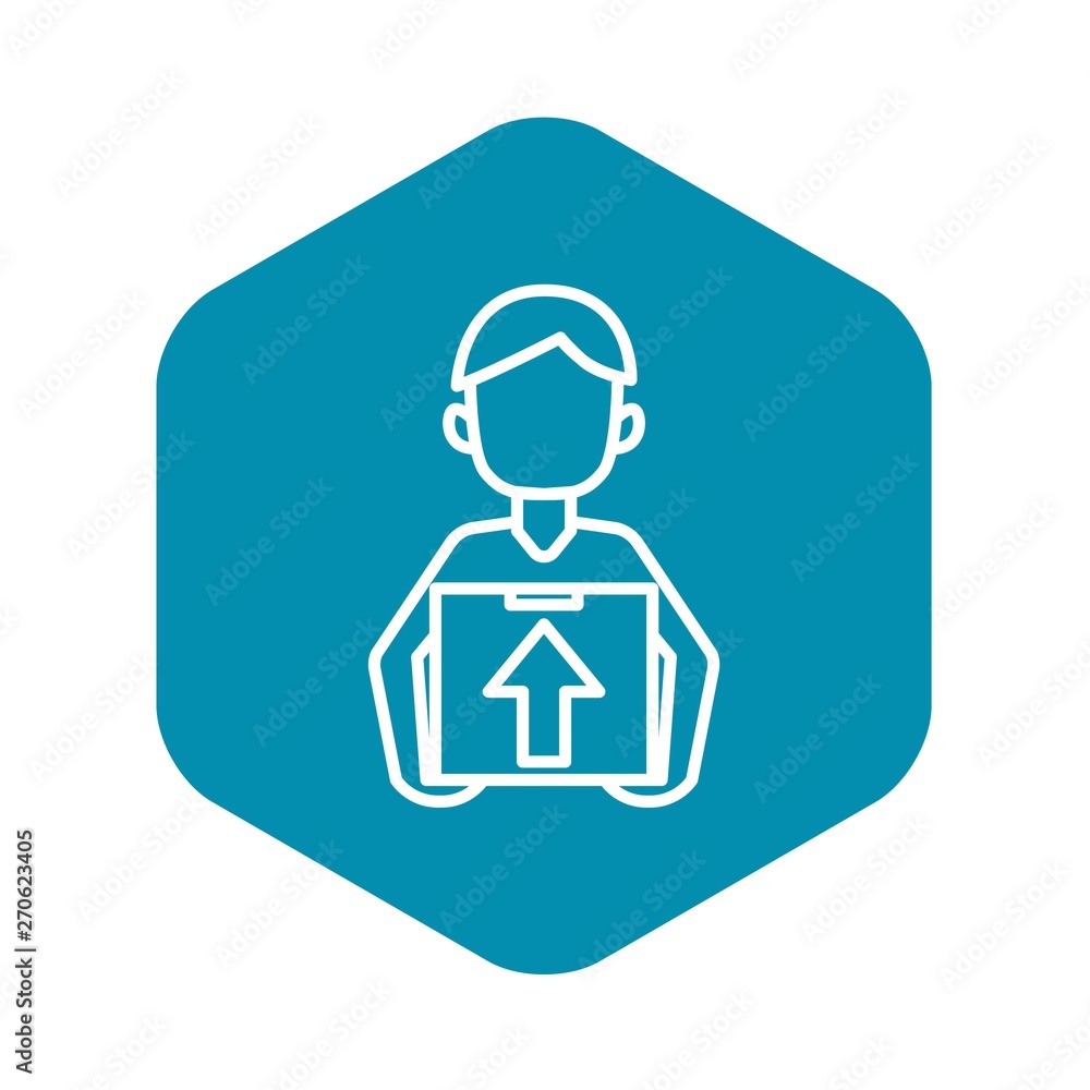 Poster man delivery box icon. outline man delivery box vector icon for web design isolated on white backgro