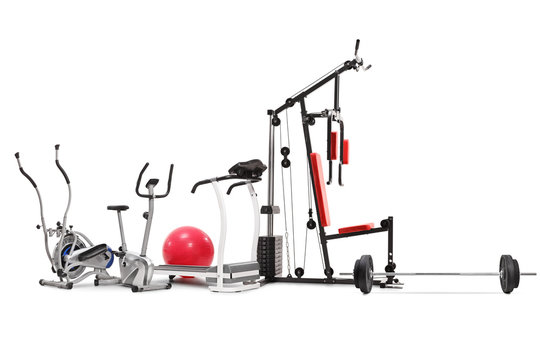 Different exercising equipment and machines