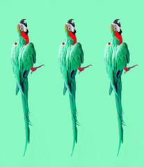 Crazy pop art colorful ultraviolet wallpaper with ara parrots (photo) modern pattern 