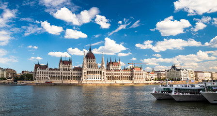 Building of the hungarian parliament in a Budapest, capital of Hungary, by the Danube river. One of...