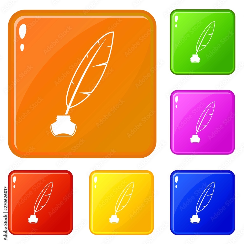 Poster ink with pen icons set collection vector 6 color isolated on white background