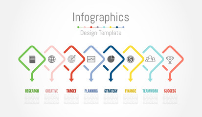 Infographic design elements for your business data with 8 options, parts, steps, timelines or processes. Vector Illustration.