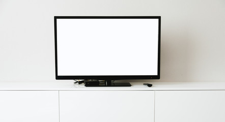 Close up picture of Smart TV with white screen