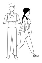 love couple cartoon black and white