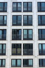 Detail view on facade of building at Arnulfpark in Munich, Germany