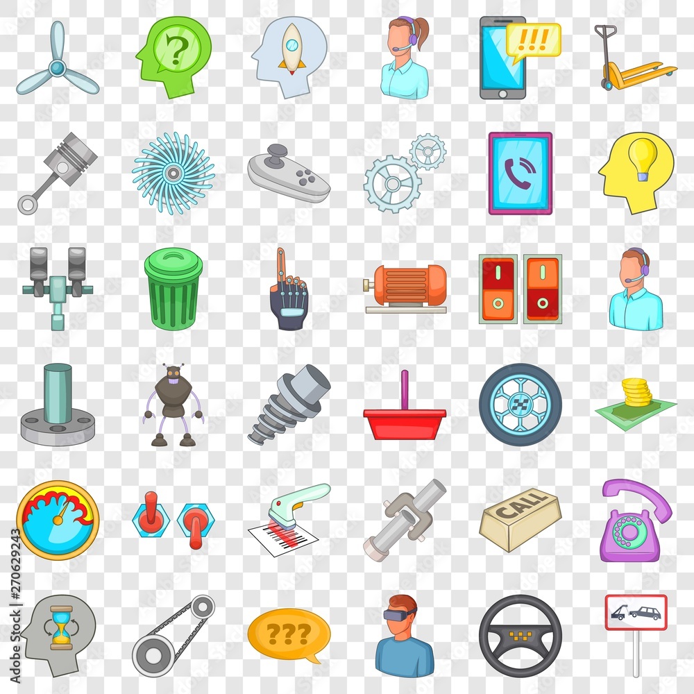 Poster operator support icons set. cartoon style of 36 operator support vector icons for web for any design