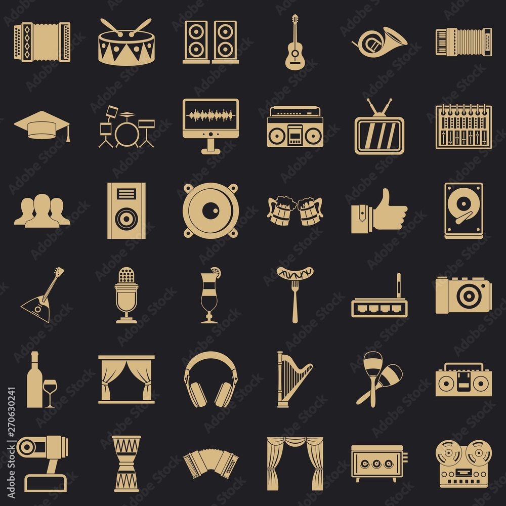 Poster song icons set. simple style of 36 song vector icons for web for any design