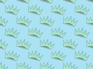 seamless background pattern with turquoise crowns on light blue, Independence Day concept