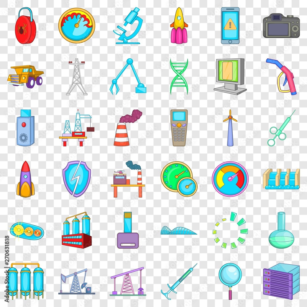 Poster technical icons set. cartoon style of 36 technical vector icons for web for any design