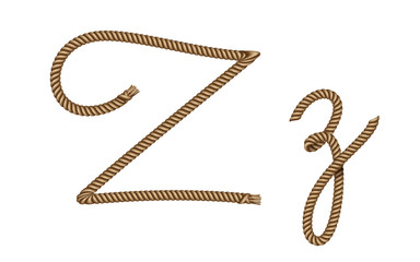 Rope hand drawn font, 3d realistic effect, capital uppercase and lowercase letters Z. Vector illustration EPS 10