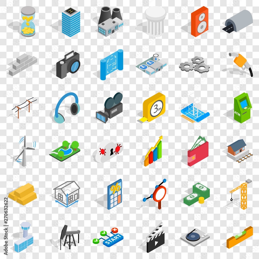 Poster camera icons set. isometric style of 36 camera vector icons for web for any design