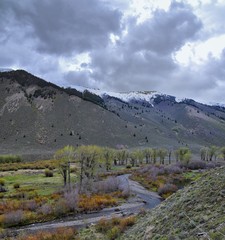 Fototapeta premium Sun Valley, Badger Canyon in Sawtooth Mountains National Forest Landscape panorama views from Trail Creek Road in Idaho. United States.