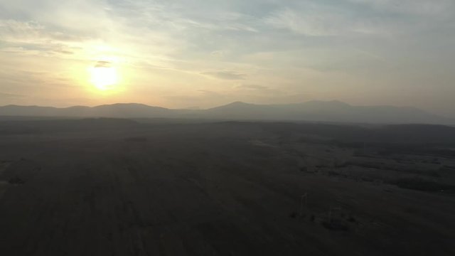 Sunset in Eastern Serbia with mountains Deli Jovan and Stol 4K aerial footage