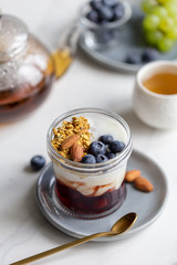 Close up cereal with blueberries and almond