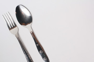 Cutlery , spoon and fork on white background