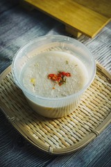 Bubur Lambuk, a popular Malaysian porridge which has been cooked with big pot and main ingredients are rice,meat,water and her usually during ramadhan, the fasting month 