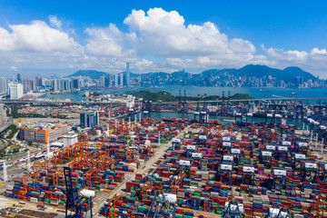Kwai Chung Cargo Terminal in Hong Kong city