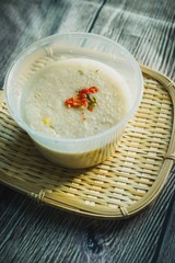 Bubur Lambuk, a popular Malaysian porridge which has been cooked with big pot and main ingredients are rice,meat,water and her usually during ramadhan, the fasting month 