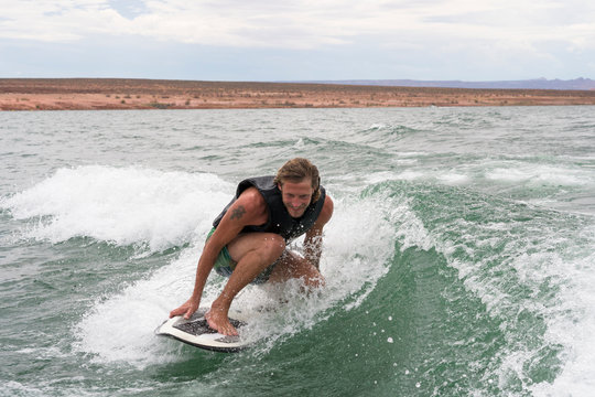 Wake Surfing on Lake Powell, Arizona