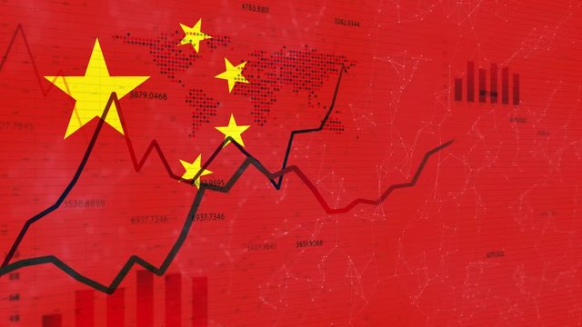 Business graphs on china flag motion background.