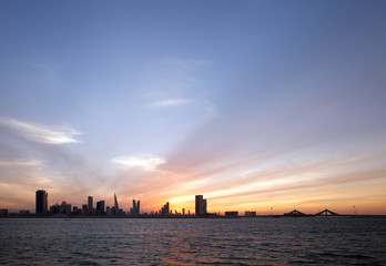 Bahrain skyline during evening hours at sunset