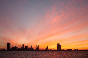 Fototapeta na wymiar Bahrain skyline during evening hours at sunset