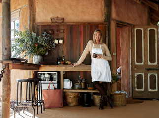 woman in outdoor kitchen