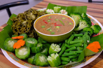Fried chili eaten with vegetables, (thai language nam prik ka-pi)
