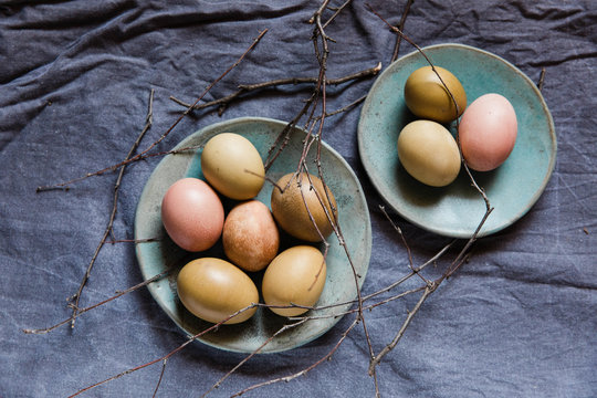 Pastel Easter eggs still life