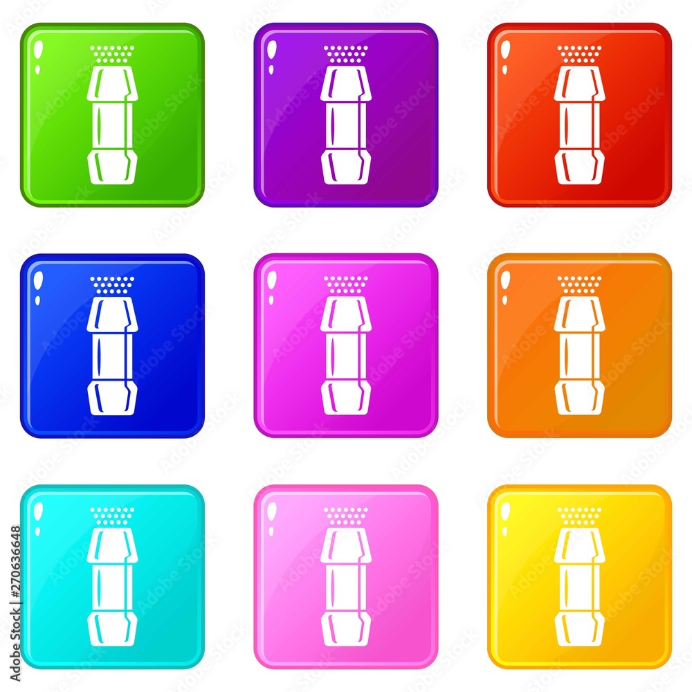 Poster flashlight icons set 9 color collection isolated on white for any design