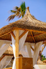 View of the bungalow on the beach of the Mediterranean