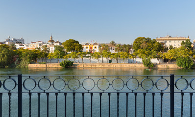 Sevilla in Spain. Waterfront view of the historical center
