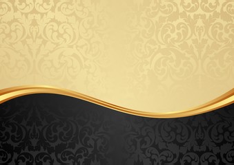 golden and black  with floral pattern