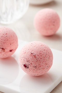 Organic pink bath bombs.