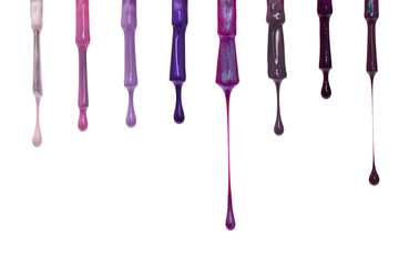 Nail varnish paint dripping on white background