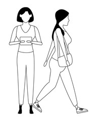 casual people cartoon black and white